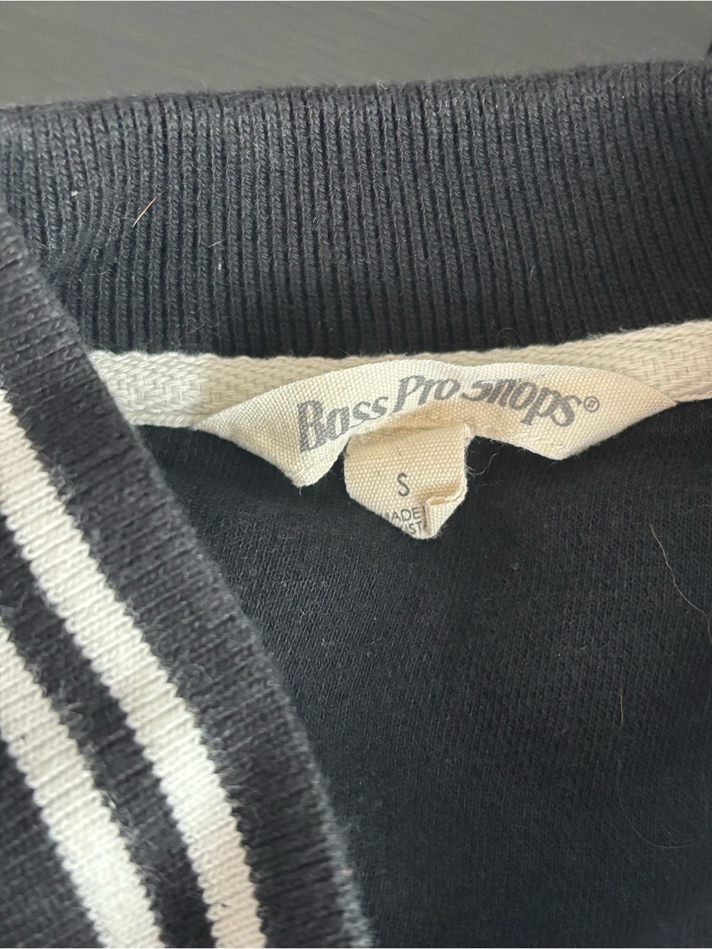 Bass Pro Shops Striped V-Neck Black & White Varsity Sweater Women's Small - Picture 6 of 6
